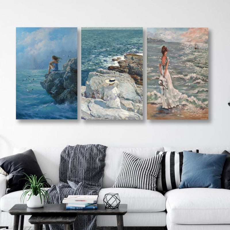 Marktna Three modern-designed canvas panels with a hollow frame, measuring (90×40), three pieces - Image 1