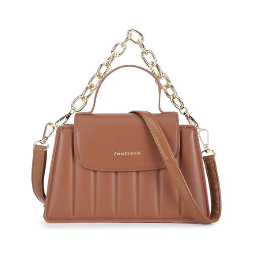 fastrack Tan Stitchpop Sling | Quilted Faux-Leather Women’s Handbag | Sling with Dual Carry Options & Magnetic Closure - Image 1