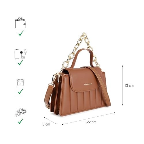 fastrack Tan Stitchpop Sling | Quilted Faux-Leather Women’s Handbag | Sling with Dual Carry Options & Magnetic Closure - Image 5