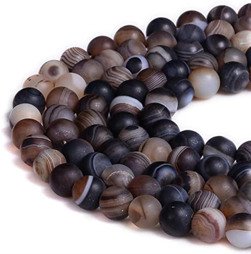jodaying 8mm Brown Stripe Agate Matte Round Natural Gematone Loose Beads for Jewelry Making DIY 1 Strand 15