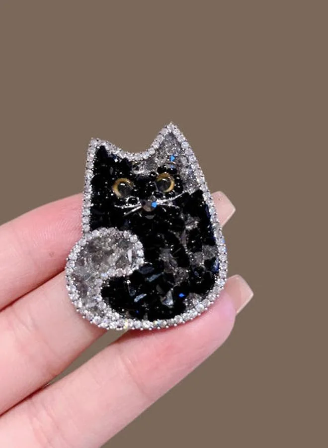 Take Two Black Cat Brooch with Silver Embellishments