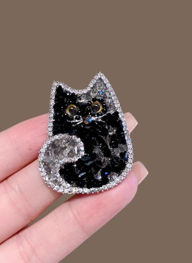 Take Two Black Cat Brooch with Silver Embellishments - Image 1