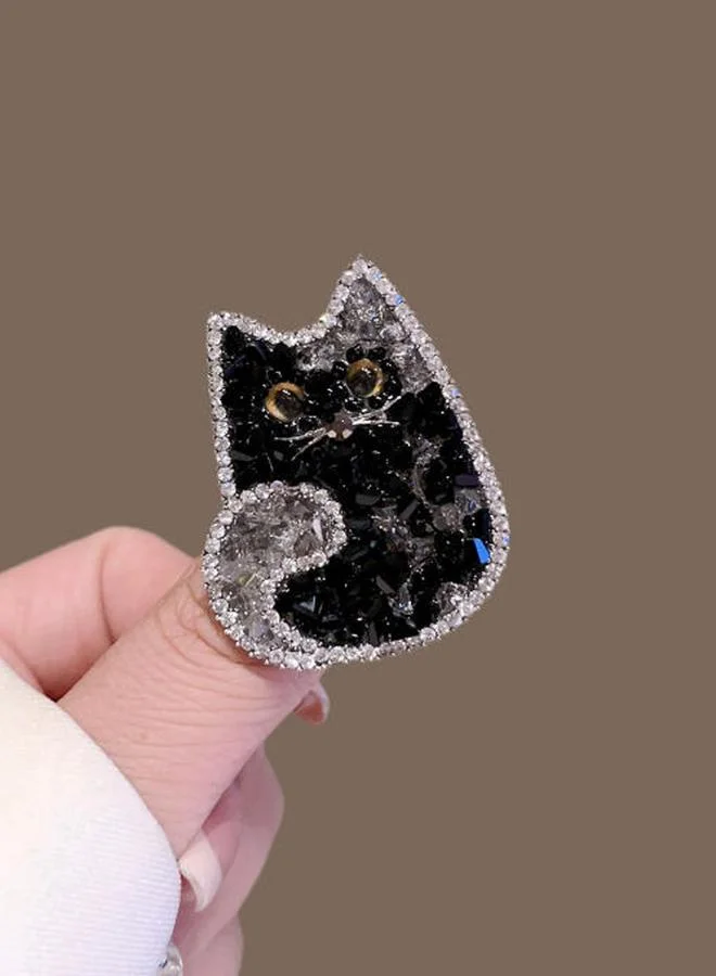 Take Two Black Cat Brooch with Silver Embellishments