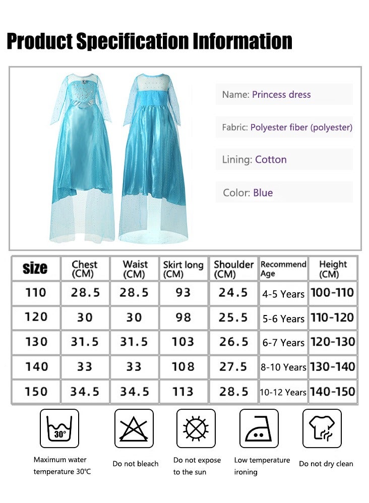 VUCATIN Elsa Princess Dress  Costume Dress Girls Cosplay Costume with Accessories Crown Necklace Ring Earrings Magic Wand Gloves Birthday Cosplay Party (A)  - Image 5