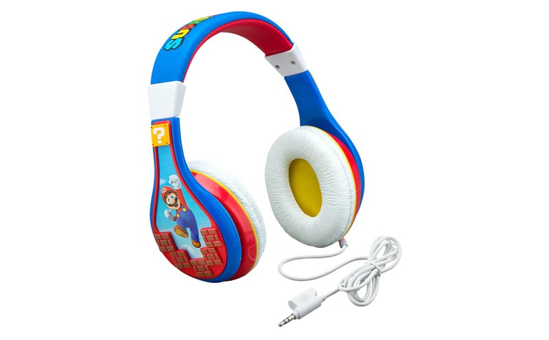 eKids Super Mario Kids Headphones, Adjustable Headband, Stereo Sound, 3.5Mm Jack, Wired Headphones for Kids, Tangle-Free, Volume Control, Childrens Headphones Over Ear for School Home, Travel - Image 1