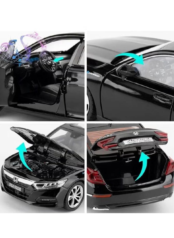 1:24 Diecast Model Car Compatible with Honda Accord, Zinc Alloy Pull Back Toy Car with Sound and Light for Kids and Adults (Black) - Image 2