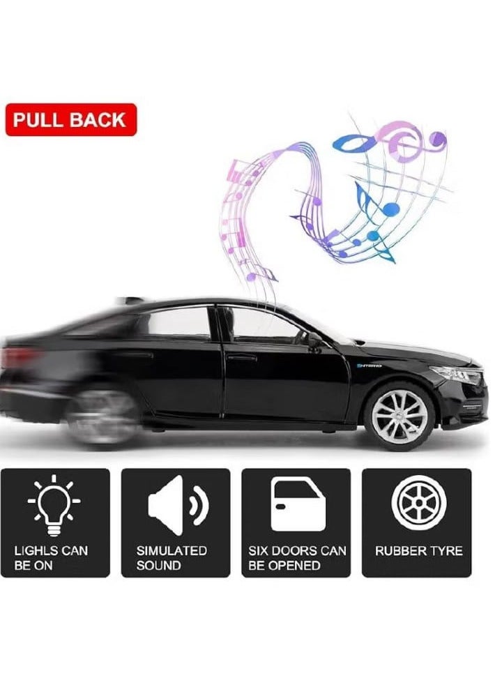 1:24 Diecast Model Car Compatible with Honda Accord, Zinc Alloy Pull Back Toy Car with Sound and Light for Kids and Adults (Black) - Image 3