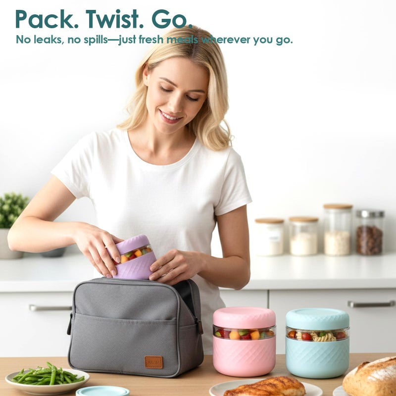 Cafezi 24 oz Glass Lunch Bowl Container with Lid | Leak & Spill Proof, BPA-Free, Microwave & Dishwasher Safe, Airtight Meal Prep & Food Storage Jar for Lunch, Salad, Soup, Overnight Oats, Stew, Yogurt - Image 4