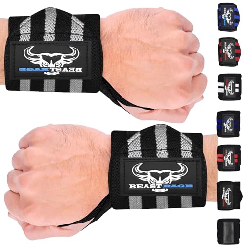BEAST RAGE® Padded Cotton Lift Straps Lifting Wrist Straps for Weightlifting, Gym, Deadlift, Workout (Pair) Premium Lifting Straps for Gym Men and Women Soft, Supportive Wrist Pads (Black grey) - Image 1