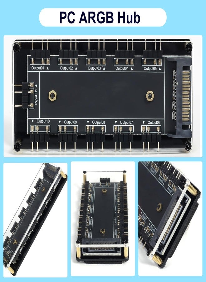 HATMINI 5V 3Pin ARGB LED Hub，10 Way 5V 3 Pin RGB Splitter Controller with Acrylic Shell and 3M Adhesive,Used to Expand The Motherboard ARGB Interface - Image 2