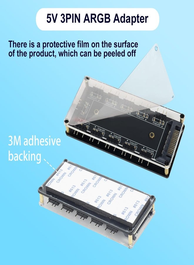 HATMINI 5V 3Pin ARGB LED Hub，10 Way 5V 3 Pin RGB Splitter Controller with Acrylic Shell and 3M Adhesive,Used to Expand The Motherboard ARGB Interface - Image 3