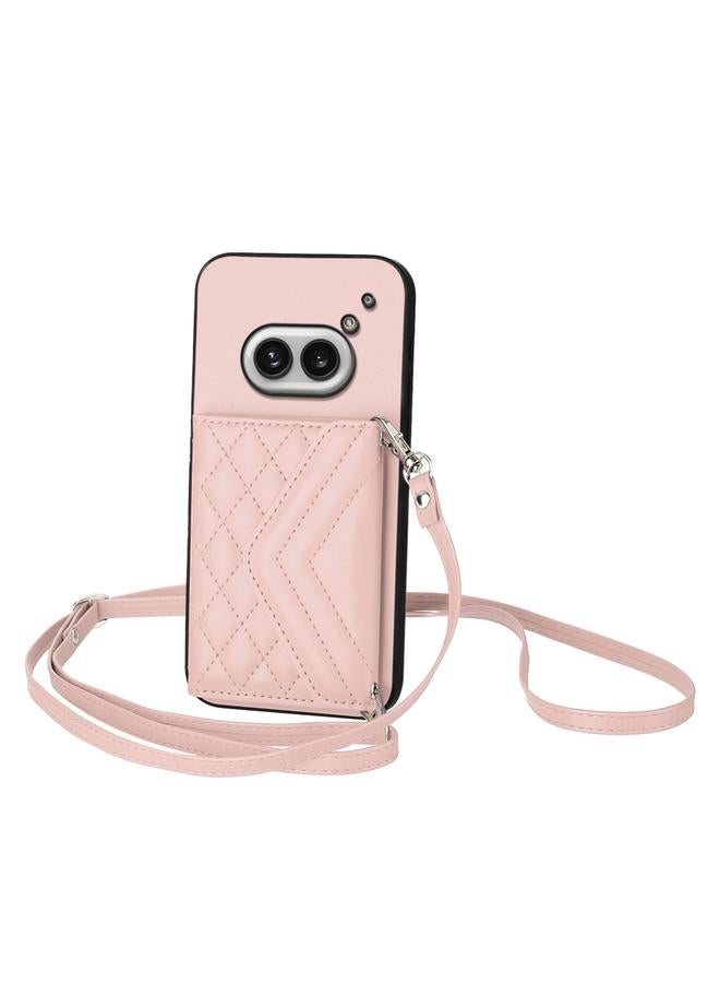 اس-توب جراب هاتف Case For Nothing Phone 2a ذو الملمس المعيني وحقيبة بطاقات RFID مع حبل طويل - Image 1