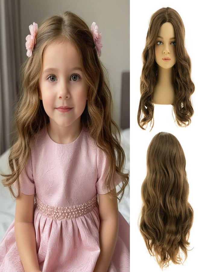 Dsimeig Long Wavy Wigs for Kids Girls Middle Part Synthetic Halloween Cosplay Hair Wig,Light Brown - Image 2