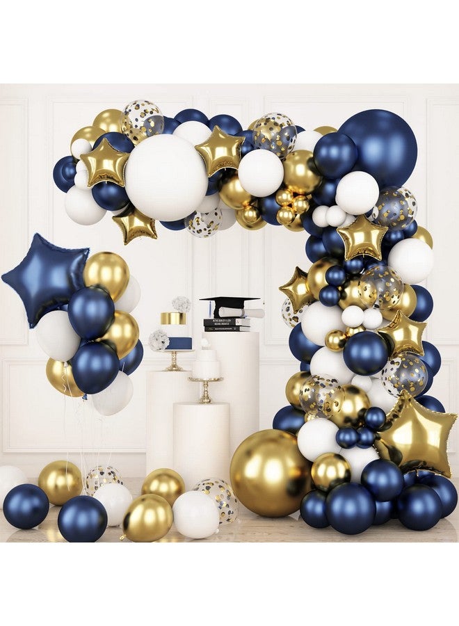 RUBFAC 176Pcs Navy Blue Gold Balloons Arch Kit Navy Blue Balloon Garland Metallic Gold White Confetti Balloon Foil Balloons For Baby Shower Birthday Party Wedding Anniversary Graduation Decoration - Image 1