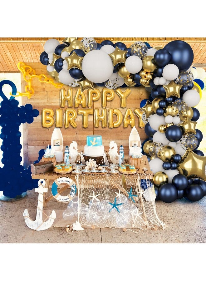 RUBFAC 176Pcs Navy Blue Gold Balloons Arch Kit Navy Blue Balloon Garland Metallic Gold White Confetti Balloon Foil Balloons For Baby Shower Birthday Party Wedding Anniversary Graduation Decoration - Image 5