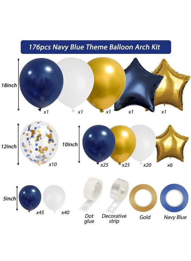 RUBFAC 176Pcs Navy Blue Gold Balloons Arch Kit Navy Blue Balloon Garland Metallic Gold White Confetti Balloon Foil Balloons For Baby Shower Birthday Party Wedding Anniversary Graduation Decoration - Image 2