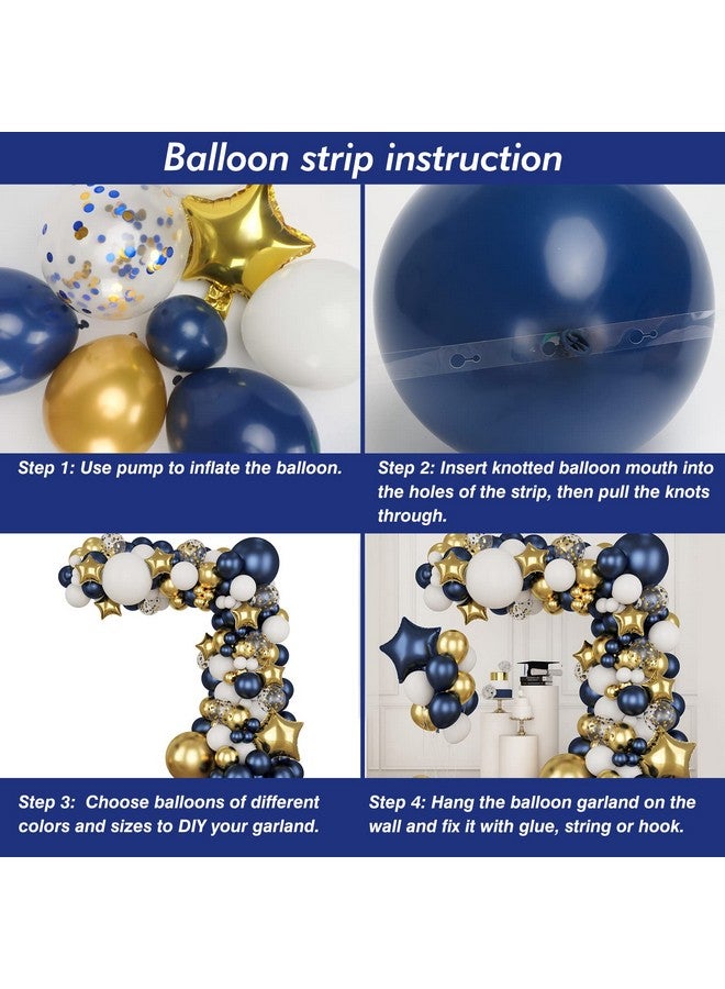 RUBFAC 176Pcs Navy Blue Gold Balloons Arch Kit Navy Blue Balloon Garland Metallic Gold White Confetti Balloon Foil Balloons For Baby Shower Birthday Party Wedding Anniversary Graduation Decoration - Image 4