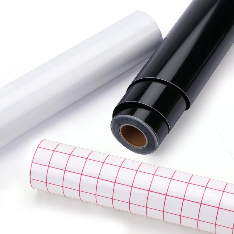 HTVRONT Permanent Vinyl Roll with Transfer Tape, 12" x 14FT Black & White Adhesive Vinyl Compatible with Cricut Cutting Machine, Silhouette - 2 Rolls Easy to Weed & Transfer - Image 1