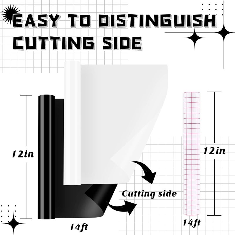 HTVRONT Permanent Vinyl Roll with Transfer Tape, 12" x 14FT Black & White Adhesive Vinyl Compatible with Cricut Cutting Machine, Silhouette - 2 Rolls Easy to Weed & Transfer - Image 2