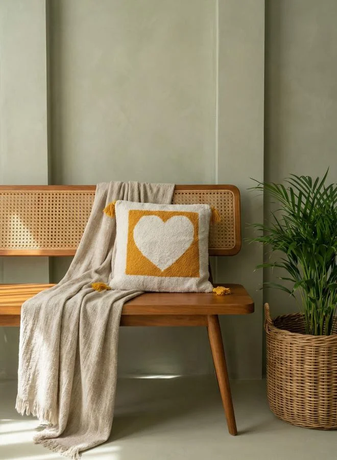 Sanskrutihomes White Embroidered Cotton Washable Square Cushion Cover, Large