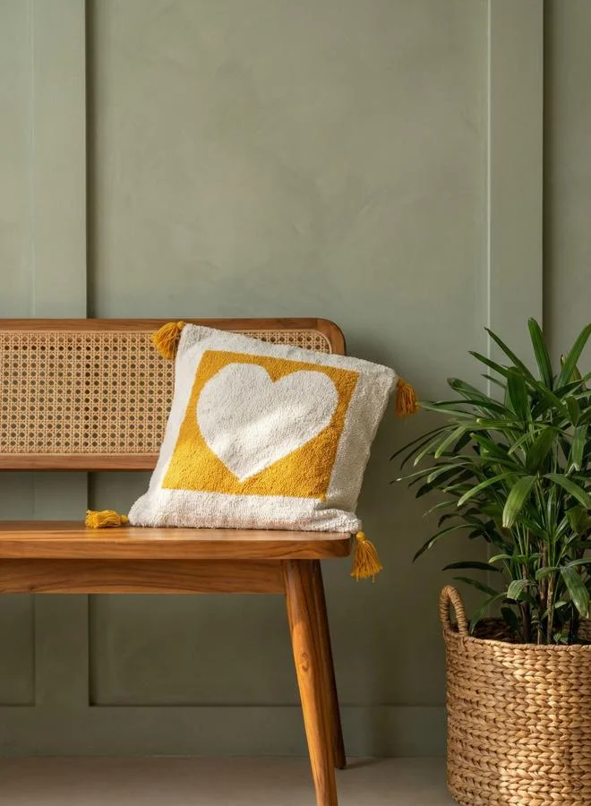 Sanskrutihomes White Embroidered Cotton Washable Square Cushion Cover, Large