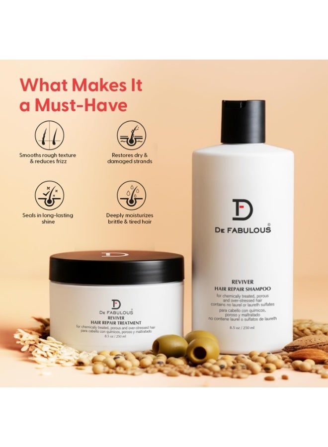 De Fabulous Reviver Hair Repair Shampoo 250ml & Treatment 250ml Combo | Sulphate-Free | pH Balanced | For Dry & Frizzy Hair - Image 3