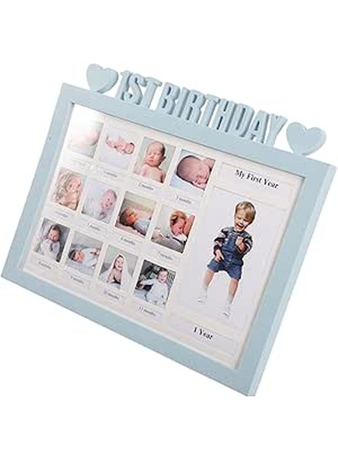 Personalized Baby Boy Growth Record Photo Frame Announcement Shower Keepsake Sky Blue - Image 1