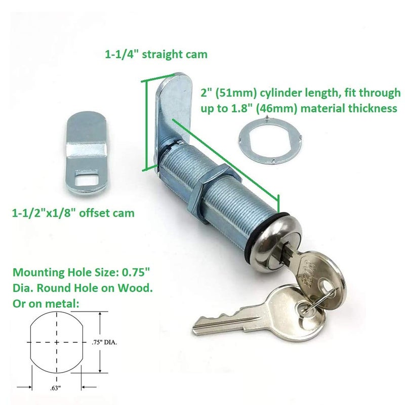 Milcraft Milcraft Extra-Long RV Cam Lock with 8025 Key Code, 2 Inch Weather Resistant Cam Lock for RV, Thick Drawer, and Compartment Door, Replacing CH751 Lock  - Image 3