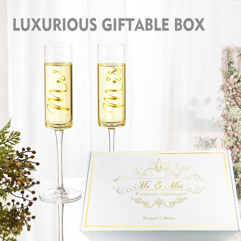 ROXBURGH Wedding Cake Knife and Server Set, Bride and Groom Mr and Mrs Champagne Flutes & Forks with Giftable Box, Cake Cutting Set for Wedding Engagement Bridal Shower Gifts - Image 3