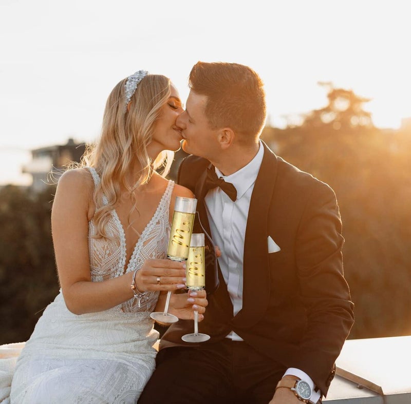 ROXBURGH Wedding Cake Knife and Server Set, Bride and Groom Mr and Mrs Champagne Flutes & Forks with Giftable Box, Cake Cutting Set for Wedding Engagement Bridal Shower Gifts - Image 4