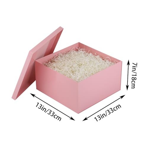 UoeRing 1Pcs Pink Extra Large gift box with lids 13×13×7 Inches gift boxes for presents,Birthday Box (include Ribbon, Paper Shred Filler Gift Card & Envelopes) - Image 2