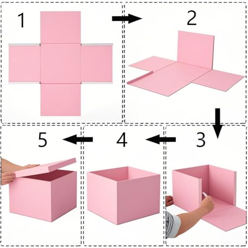 UoeRing 1Pcs Pink Extra Large gift box with lids 13×13×7 Inches gift boxes for presents,Birthday Box (include Ribbon, Paper Shred Filler Gift Card & Envelopes) - Image 4