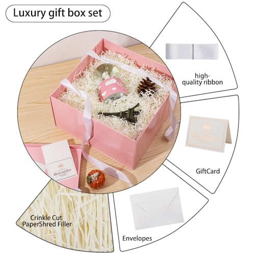 UoeRing 1Pcs Pink Extra Large gift box with lids 13×13×7 Inches gift boxes for presents,Birthday Box (include Ribbon, Paper Shred Filler Gift Card & Envelopes) - Image 3