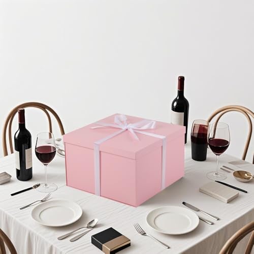 UoeRing 1Pcs Pink Extra Large gift box with lids 13×13×7 Inches gift boxes for presents,Birthday Box (include Ribbon, Paper Shred Filler Gift Card & Envelopes) - Image 5