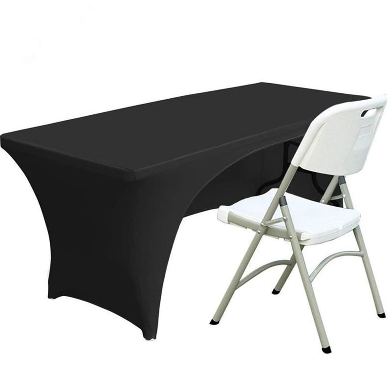 Fhberni Spandex Table Cover 5 ft Fitted Polyester Tablecloth Stretch Table Cover Table Topper Open Back  Black