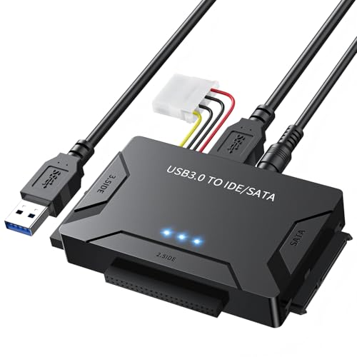 POSUGEAR USB 3.0 to IDE and SATA Adapter, Hard Drive Adapter Cable Universal for 2.5/3.5 inch HDD/SSD Hard Drive Disk, Hard Drive Reader with 12V/2A Power Adapter - Image 1