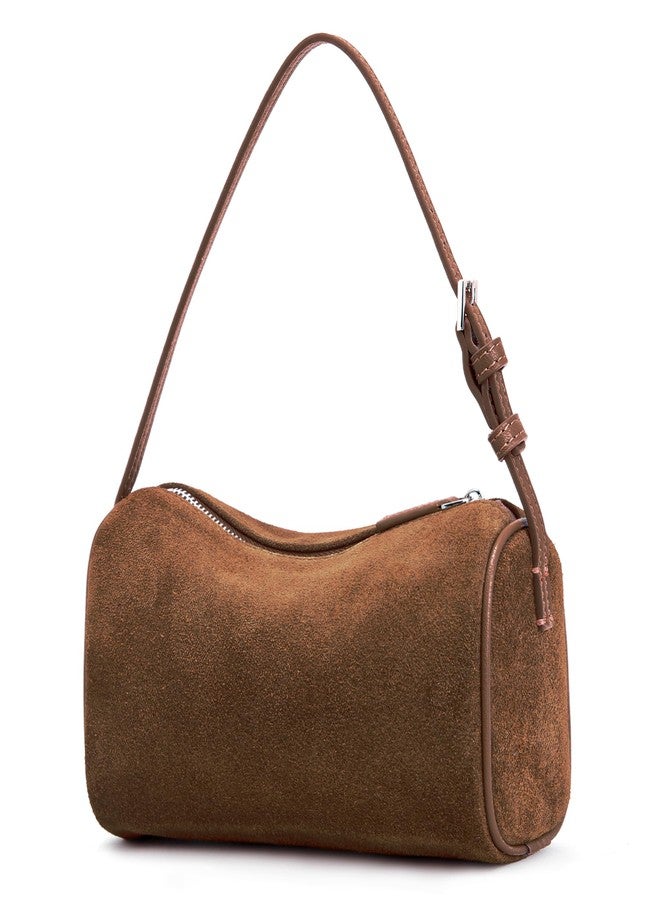 Sumrains Suede Leather Crossbody Bag for Women: Small Barrel Purse for Ladies - Designer Hobo Bags Shoulder Handbags (Brown) - Image 1
