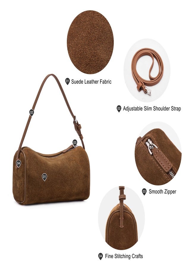 Sumrains Suede Leather Crossbody Bag for Women: Small Barrel Purse for Ladies - Designer Hobo Bags Shoulder Handbags (Brown) - Image 5