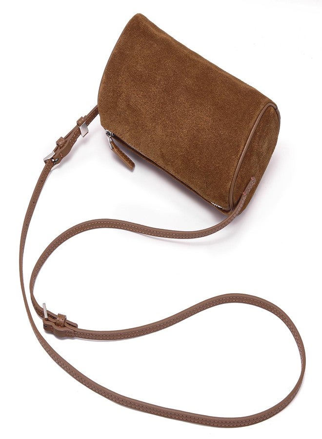 Sumrains Suede Leather Crossbody Bag for Women: Small Barrel Purse for Ladies - Designer Hobo Bags Shoulder Handbags (Brown) - Image 4
