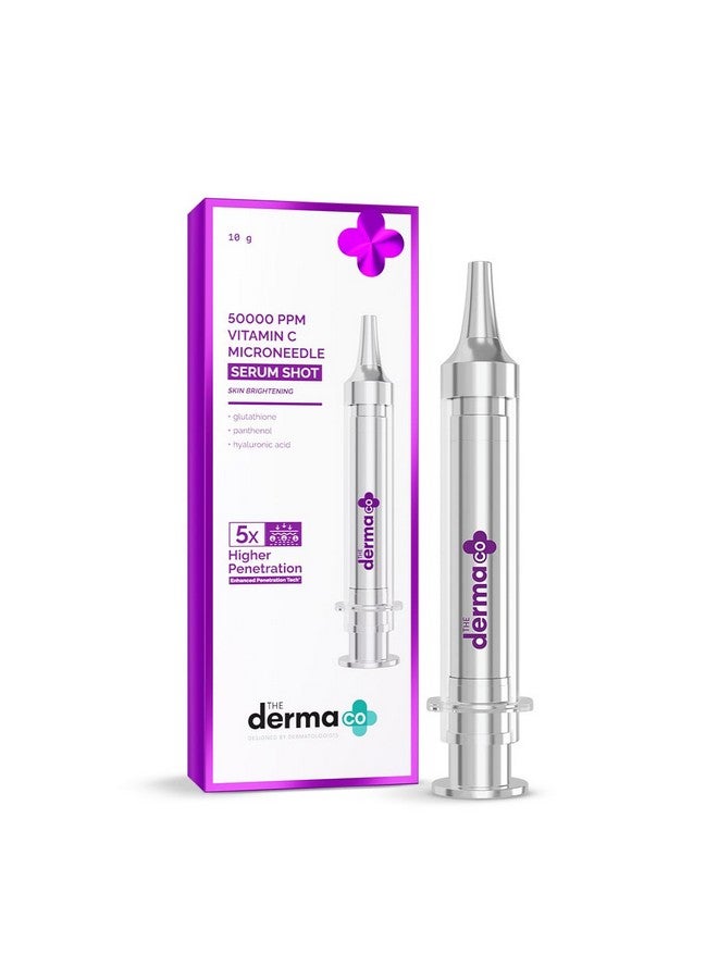 The Derma Co 50000 PPM Vitamin C Microneedle Face Serum Shot | 5x Higher Penetration | For Dull Skin | Boost Collagen & Makes Skin Glow | For Brightening & Radiant Skin | Non Sticky | Glutathione, Panthenol & Hyaluronic - 10g - Image 1