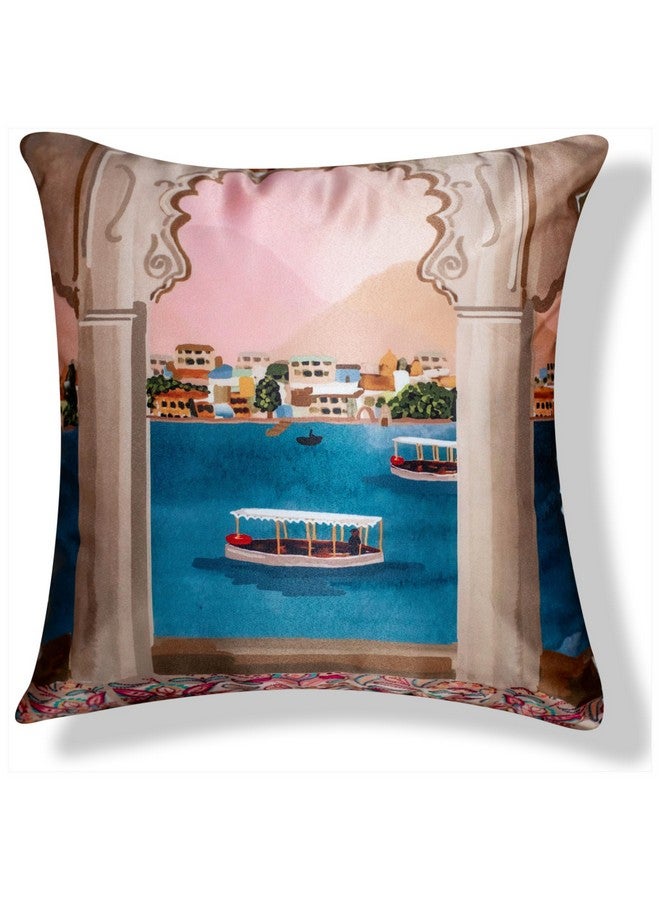 Vendola Decorative Satin 250TC Sofa Cushion Pillow Covers, Multicolor, Set of 5 Ethnic Cushion Covers(Palace,24x24 Inches) - Image 5