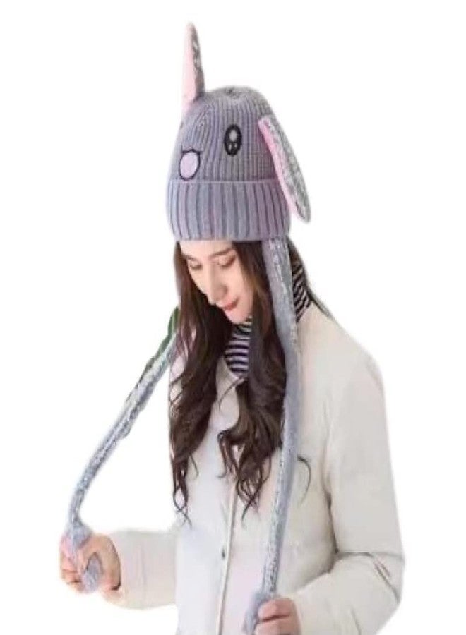 JMP Moving Ear Cap for Girls | Winter Cap | Ears Moves | Rabbit Ears | Plush Wool (Special for Winters) (Grey) - Image 2