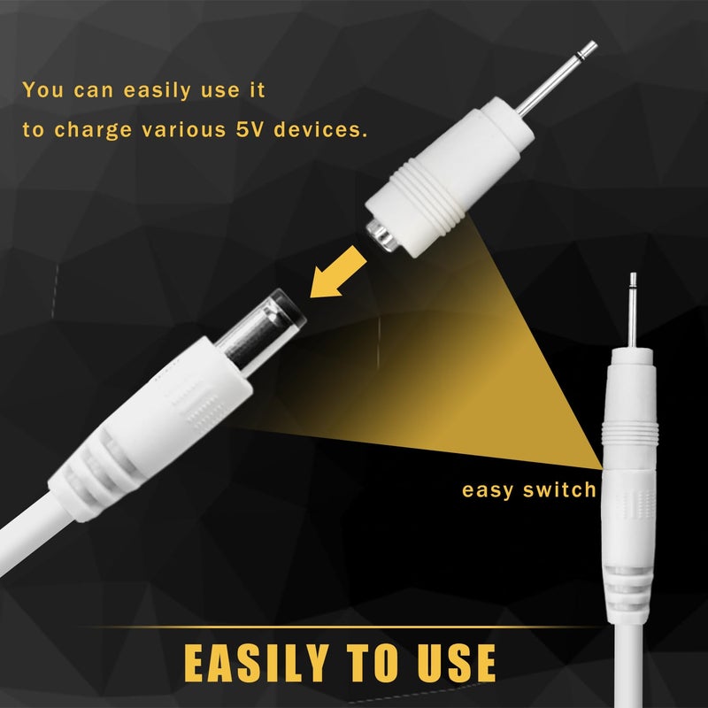 BOEEA 5V DC Power Cord Replacement Charger, USB to DC Plug Charging Cord with 9 Connectors Adapters for Moon Lamp, Massage Wand, Router, LED Light,Speaker and More Devices (White) - Image 4