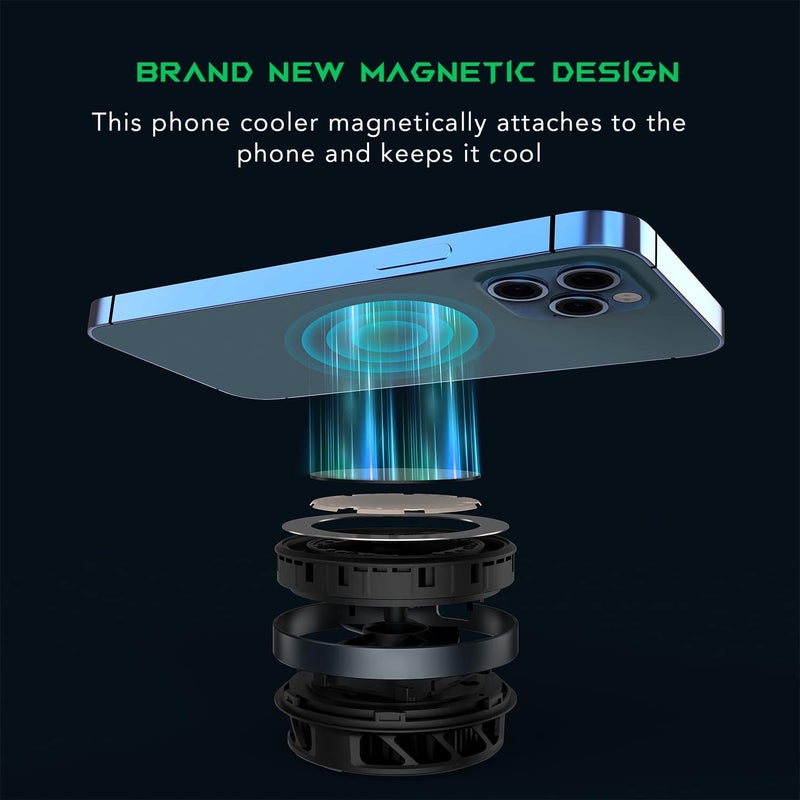 بلاك شارك مبرد الهاتف Black Shark المغناطيسي، متوافق مع MagSafe لسلسلة iPhone 11 12 13 14، مروحة تبريد الهاتف المحمول مشتت حرارة الهاتف المحمول، تبريد شبه موصل للألعاب لأجهزة Android/الجهاز اللوحي/iPad - Image 3