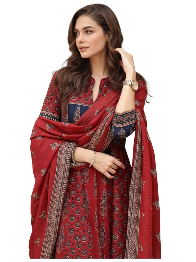 GoSriKi Women's Rayon Viscose Printed Anarkali Kurta Pant with Dupatta (PNDT MAROON-VKS01-GS_M_Maroon_Medium) - Image 1