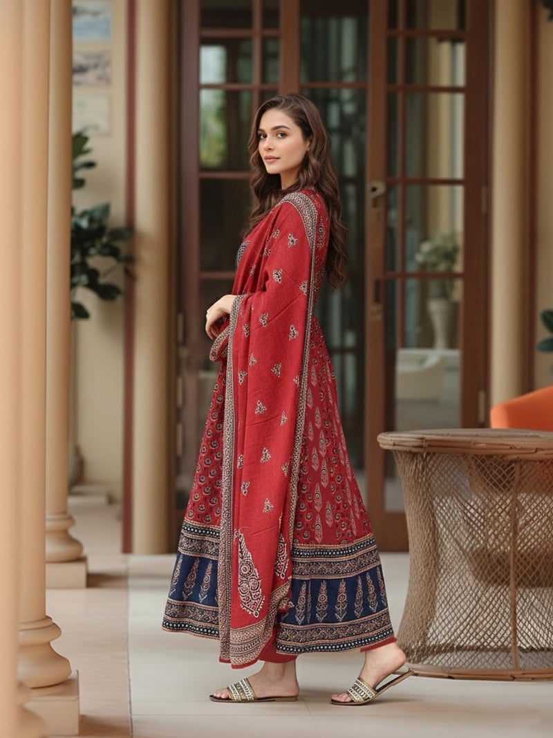 GoSriKi Women's Rayon Viscose Printed Anarkali Kurta Pant with Dupatta (PNDT MAROON-VKS01-GS_M_Maroon_Medium) - Image 3