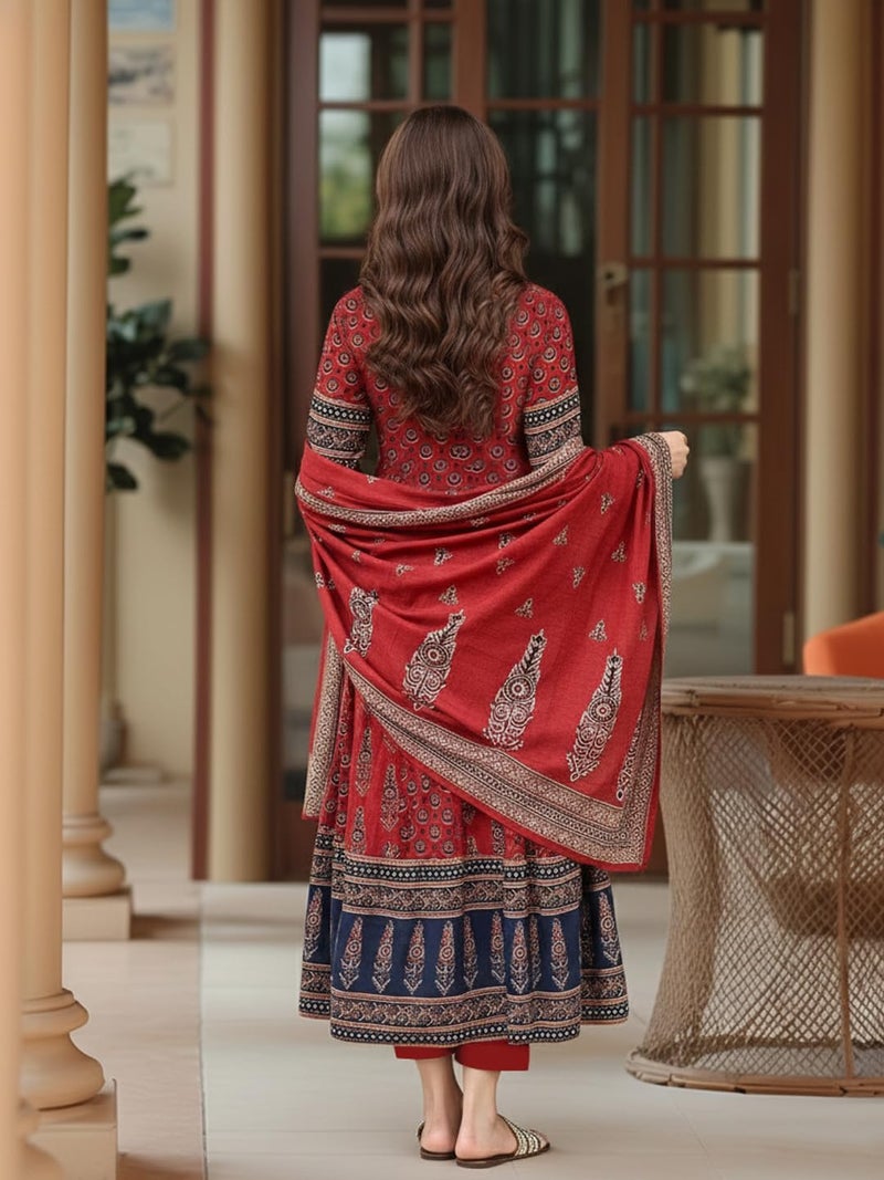 GoSriKi Women's Rayon Viscose Printed Anarkali Kurta Pant with Dupatta (PNDT MAROON-VKS01-GS_M_Maroon_Medium) - Image 2