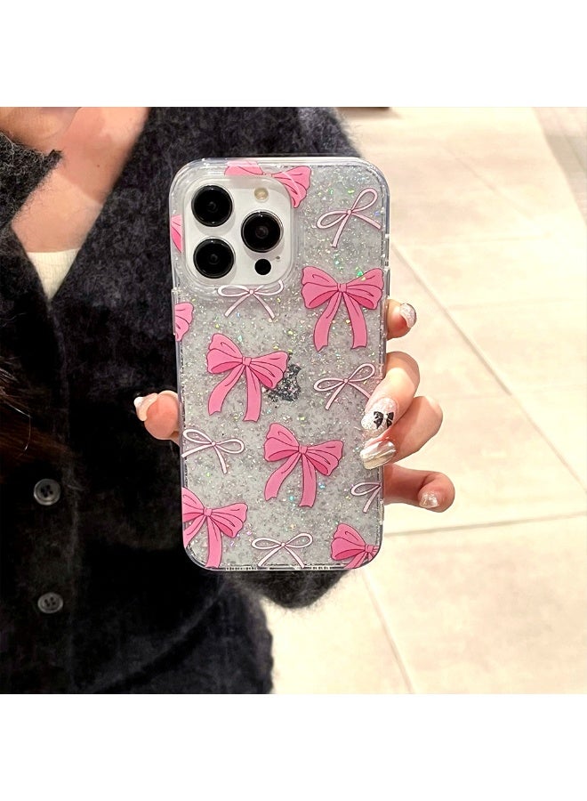 NIBEMINENT Glue Glitter Bow Protective TPU Case Cover For iPhone 14, Pink - Image 2