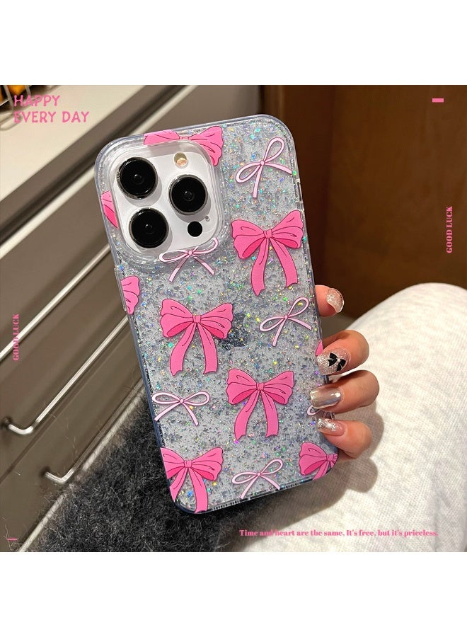 NIBEMINENT Glue Glitter Bow Protective TPU Case Cover For iPhone 14, Pink - Image 1