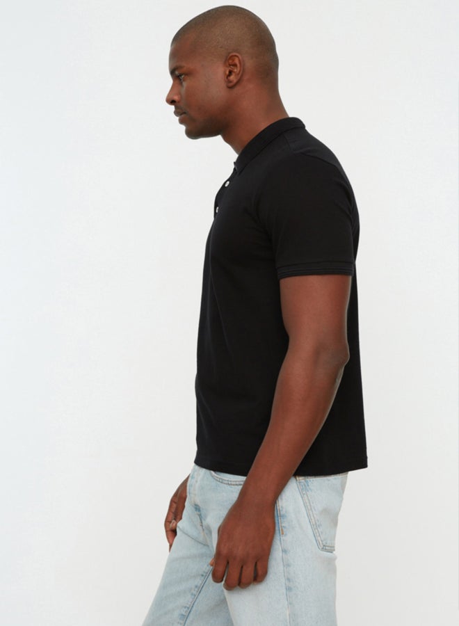 trendyol Black Slim/Slim Cut Polo Neck Short Sleeve 100% Cotton Polo Neck T-shirt - Image 3